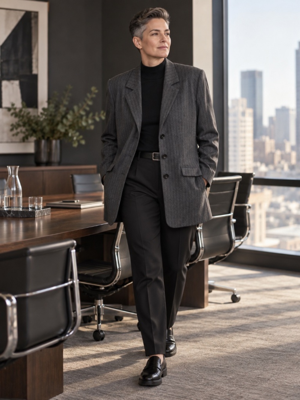 Miik Charcoal Pinstripe Long Blazer L/G Made in Canada